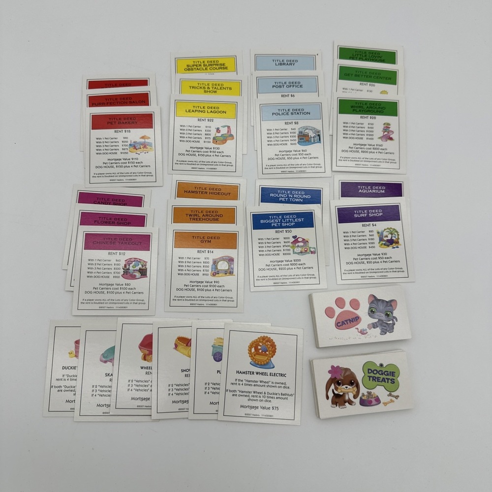 Hasbro Monopoly‎ Littlest Pet Shop Replacement Cards Title Deeds Catnip treats
